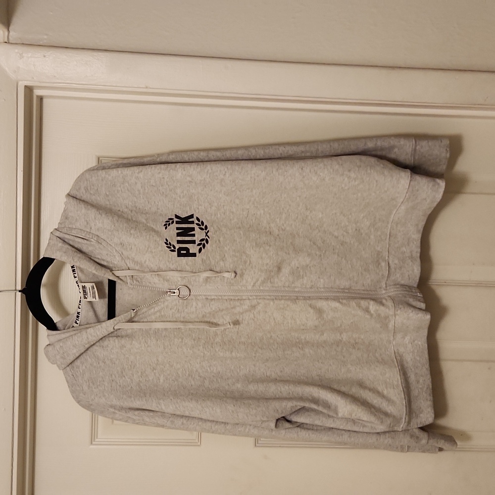 Gray zip up, sweater, light weight, size large, fits big